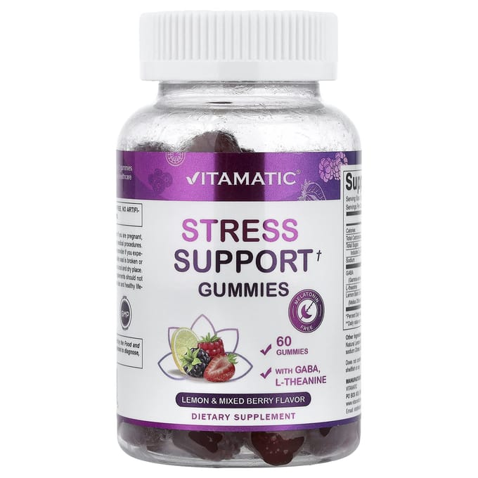 Vitamatic, Stressondersteuning Gummies, Citroen & Gemengde Bessen, 60 Gummies