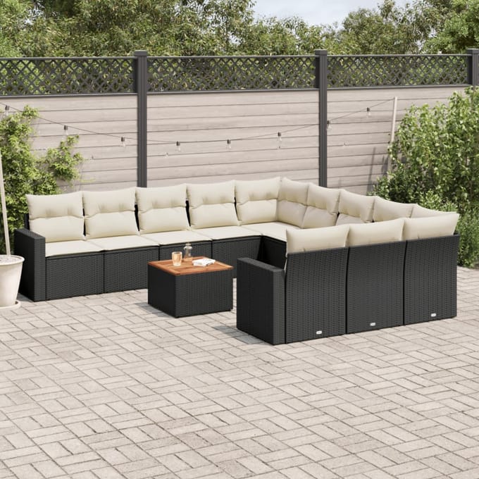 vidaXL - 12-delige - Loungeset - met - kussens - poly - rattan - zwart