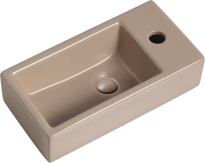 Fontein Mia 40.5x20x10.5cm mat beige inclusief afvoerplug rechts