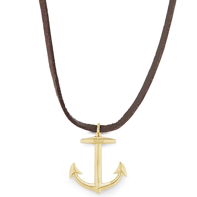Goudkleurige Leren Iconic Ketting met Ankerhanger