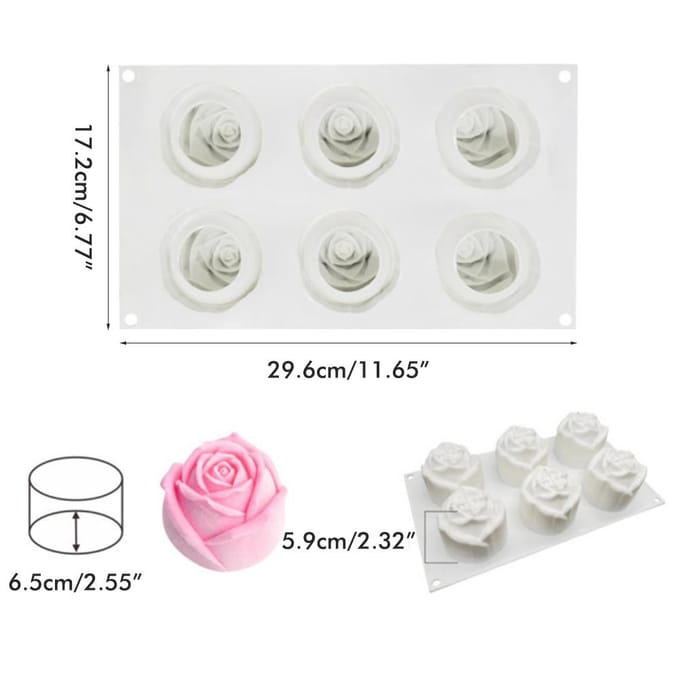 Moule à gâteau en Mousse de Rose à 6 cavités, fête de vacances, bricolage, savon pour les mains, moule de cuisson au chocolat blanc