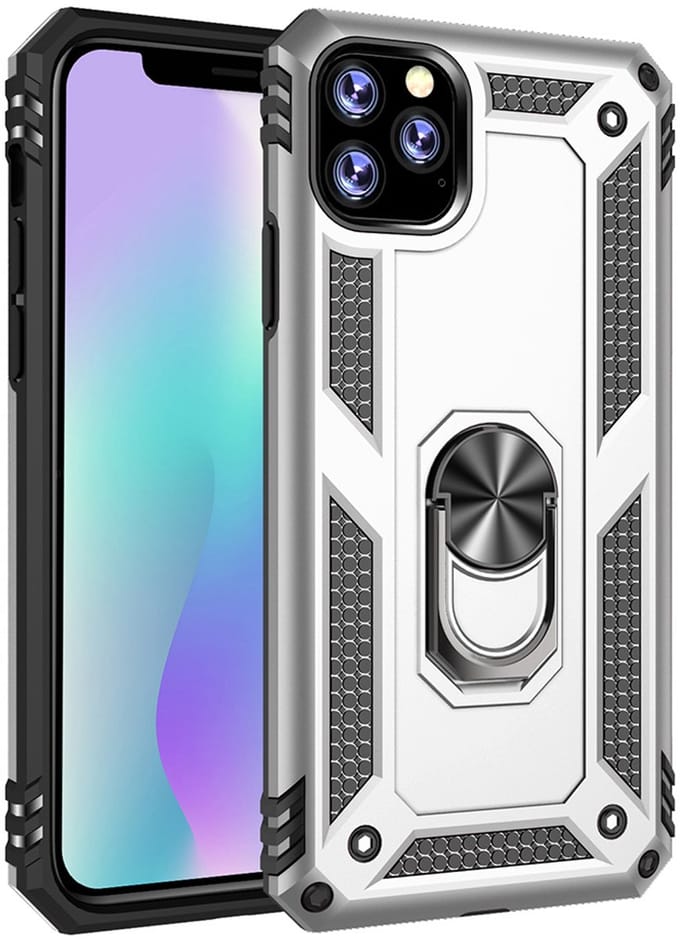 Ntech hoesje Geschikt voor iPhone 11 Pro Max Armor Ringhouder TPU - Zilver