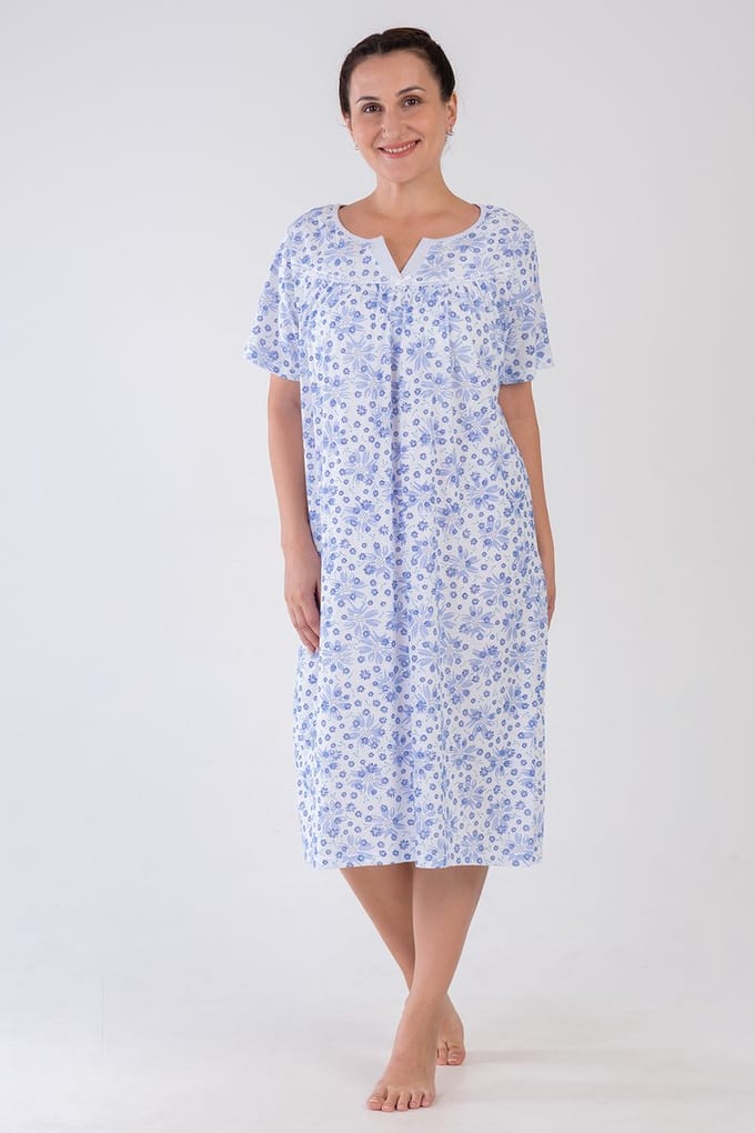 Vienetta - Grote Maten Dames Nachthemd, Korte Mouwen, Blauw - 2XL