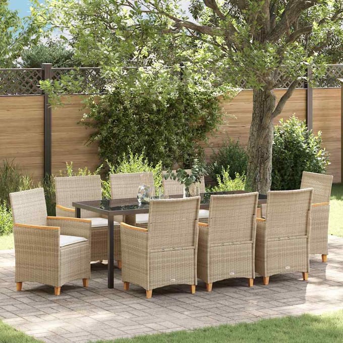 vidaXL - Tuin - Eettafel - Set - 9 - st - Beige - poly - rattan