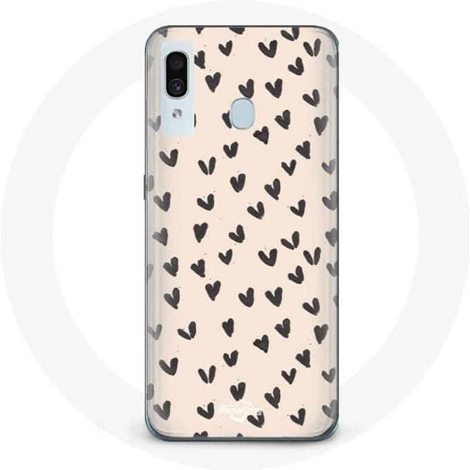 Coque pour samsung galaxy A30 Fond de texture abstraite coeurs noirs