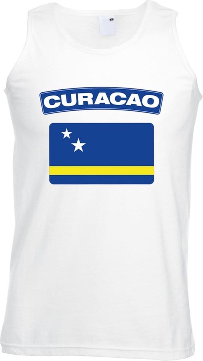 Singlet shirt - tanktop - Curacao vlag - wit - heren - landen - supporters M
