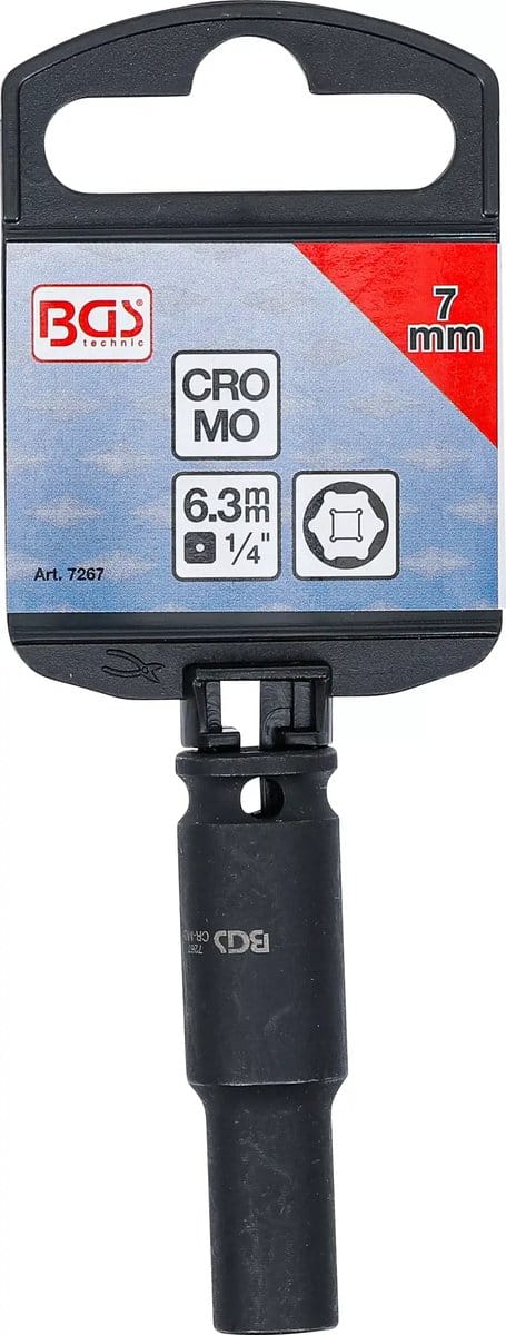 BGS Kracht Dopsleuteldop zeskant, diep - 1/4 - 7 mm