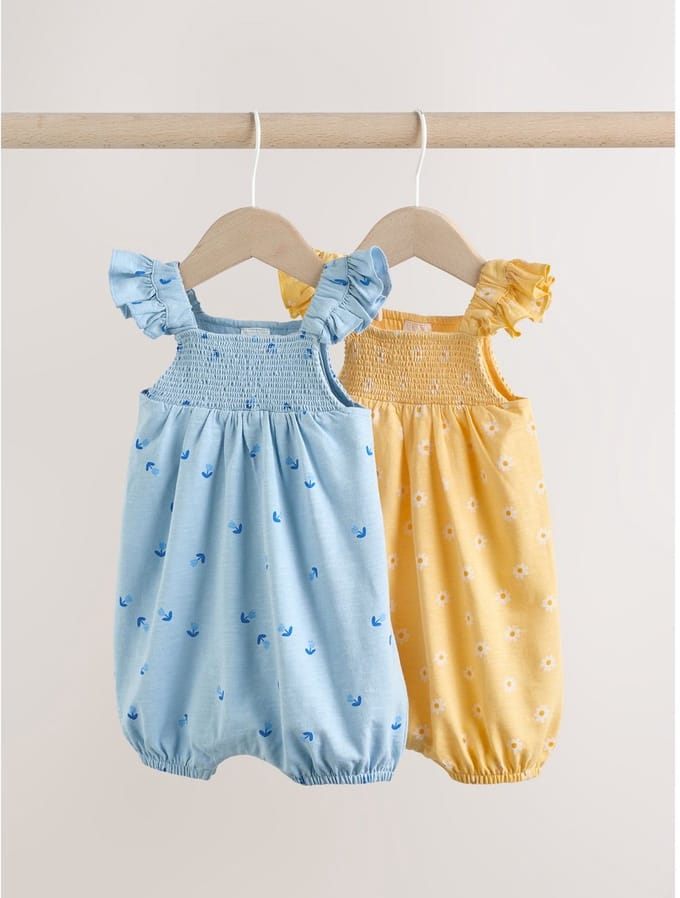 Next - Meisjes - 2 gerimpelde babyrompertjes - Geel