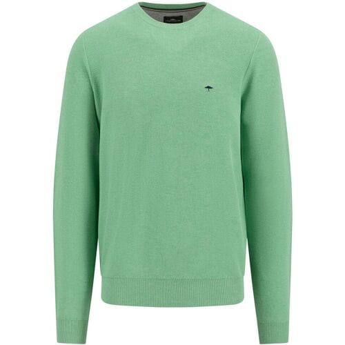 Fynch-Hatton Trui O-Neck Uni Color Cotton Structure Turf Green / male