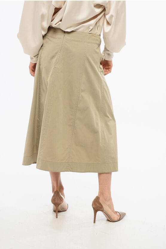 Geplooide katoenen lange rok in beige