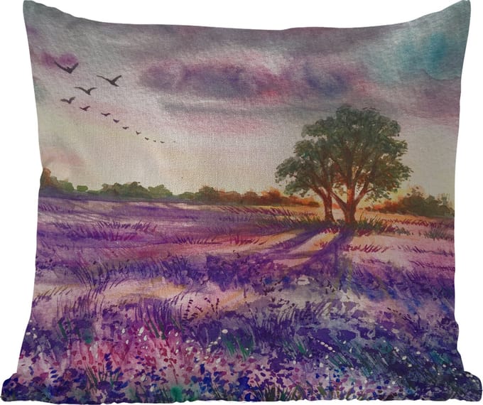Tuinkussen - Lavendel - Verf - Vogels - Bomen - Paars - 40x40 cm - Weerbestendig