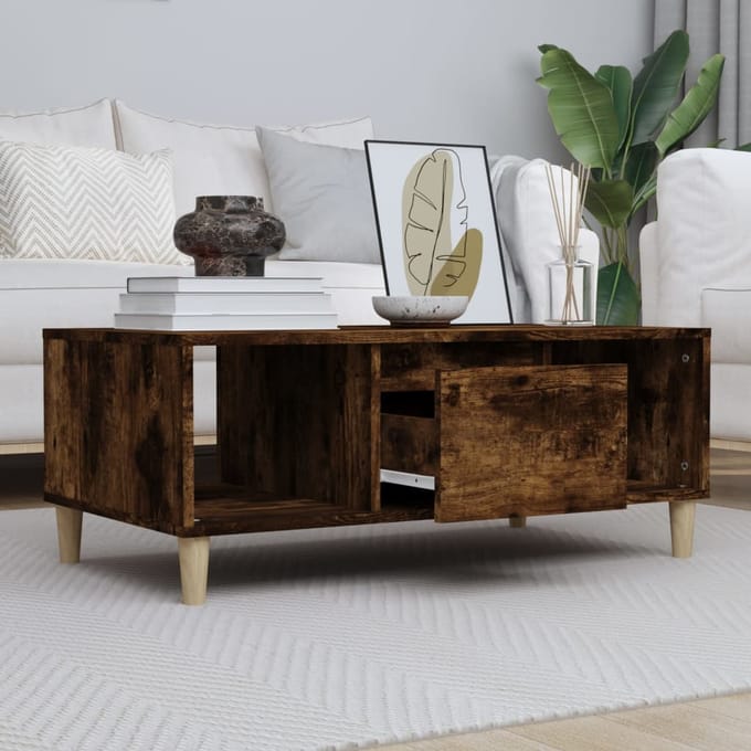 vidaXL - Salontafel - 90x50x36,5 - cm - bewerkt - hout - gerookt - eikenkleurig