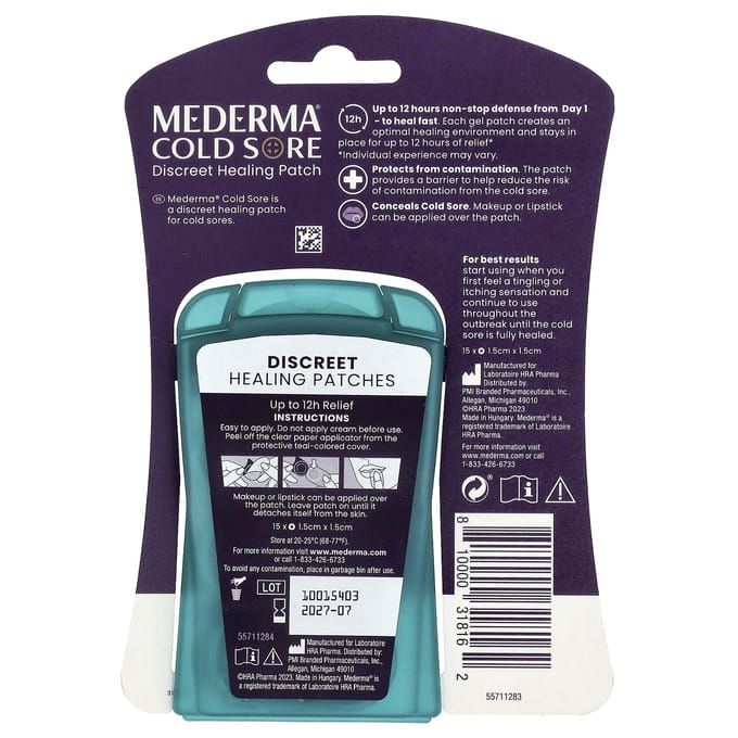 Mederma, Herpes Simplex Symptoomverlichting Pleister, 15 Pleisters gray