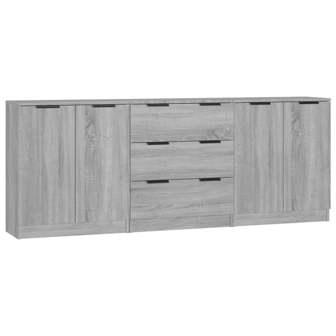 vidaXL - 3-delige - Dressoirs - bewerkt - hout - grijs - sonoma - eiken