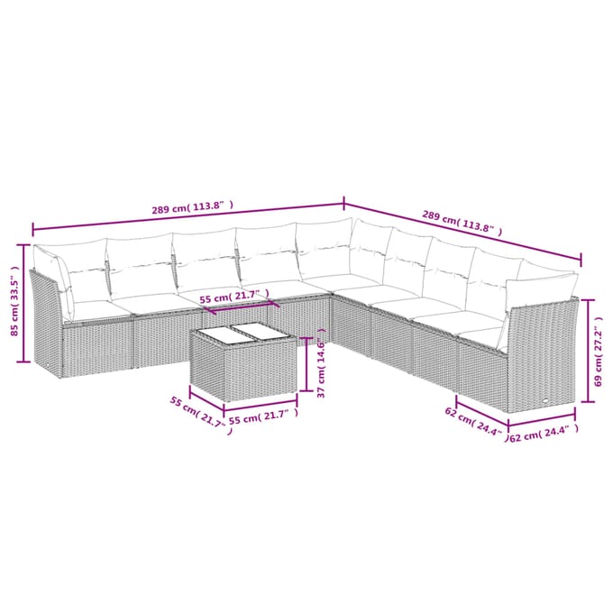 vidaXL - 10-delige - Loungeset - met - kussens - poly - rattan - beige