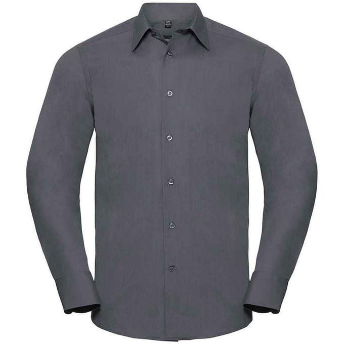 Russell Collection Heren Poplin Getailleerd Overhemd met Lange Mouwen (Konvooi Grijs)