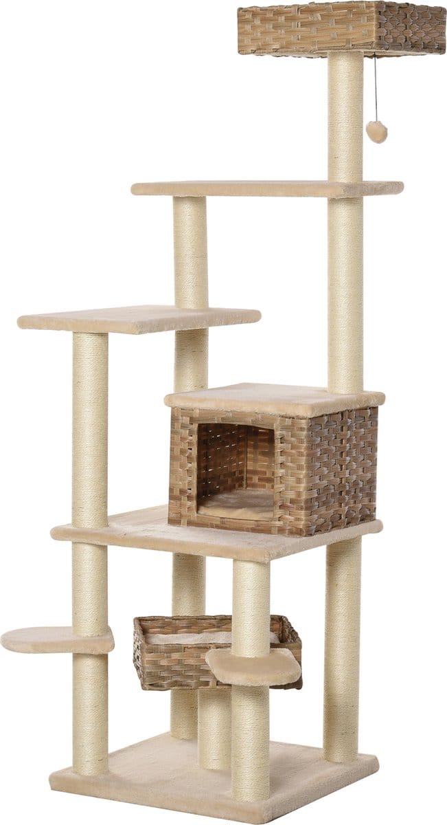 PawHut - Krabpaal - met Kattengrot - met Meerdere Verdiepingen - Beige