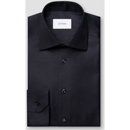 Eton Overhemd Rich Texture Houndstooth King Twill Zwart / male