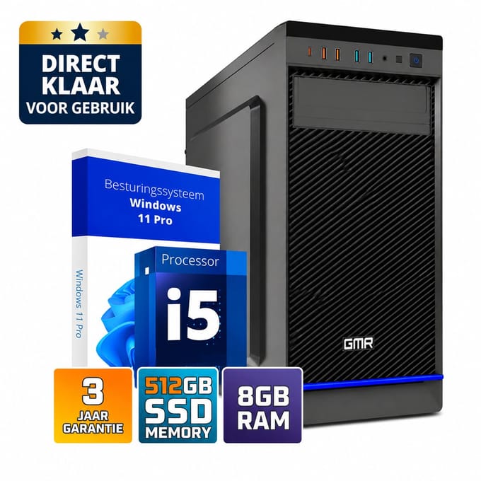 Desktop Computer Intel Core i5 | 8GB RAM | 512GB SSD | Windows 11 Pro | WiFi | DVD-RW | Office PC | Werkcomputer | Zakelijke Computer | Thuiswerk Computer | Thuiswerk PC | Studie Computer | Kantoor PC | Desktop PC | 3 Jaar Garantie
