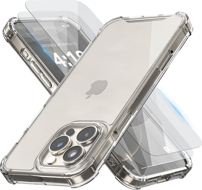 Hoesje geschikt voor iPhone 16 Pro Max Transparant - 2x screenprotector - beschermglas screen protector - Anti Shock hoesje case