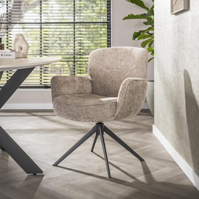 Dimehouse Set van 2 eetkamerstoelen Savona draaibaar Hoven rich zand - Chenille - Scandinavisch & Basic