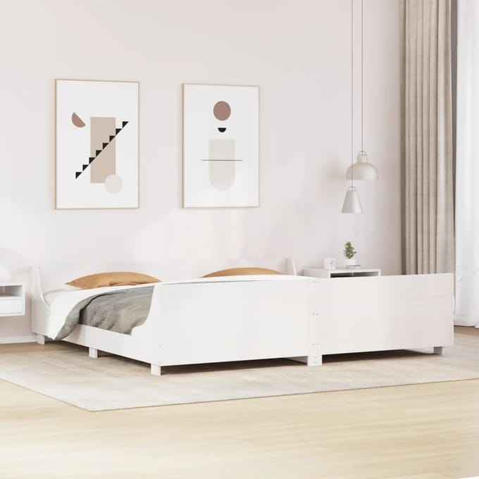 vidaXL - Bedframe - zonder - matras - massief - grenenhout - wit - 200x200 - cm