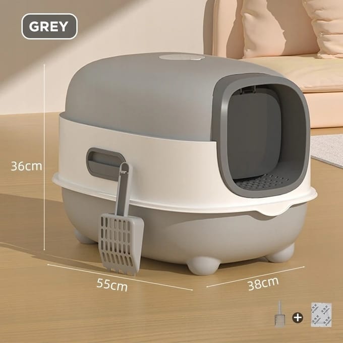 Gesloten Kattenbak met Schep - Grijs - 55x38x38 cm