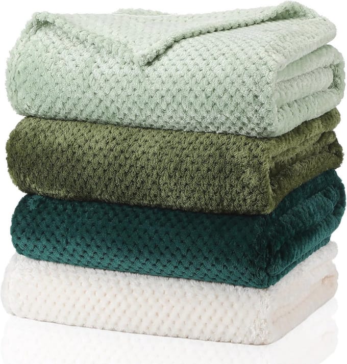 Flannel fleece dekens voor bed en bank - 4 stuks 3D wafel structuur