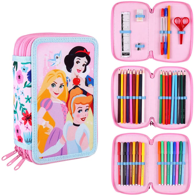 Disney Princess Gevuld etui - 3 vakken - 44-delig - Roze