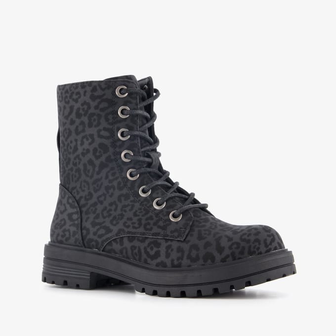 Blue Box meisjes veterboots met luipaardprint zwart - Maat 32