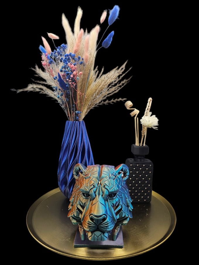 Layerzz - 3D geprinte Tijger kop - eyecatcher - uniek - kleur - interieur - trend - Goud paars blauw
