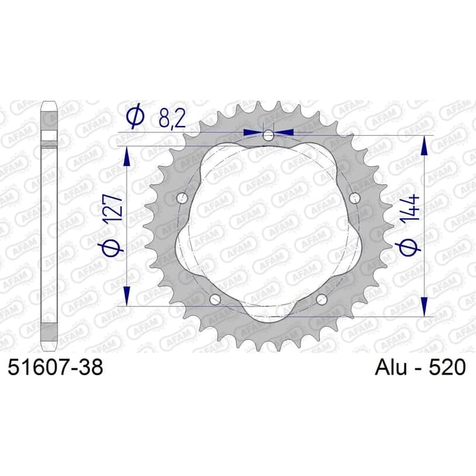 Aluminium tandwiel achter Afam 520 38 dents