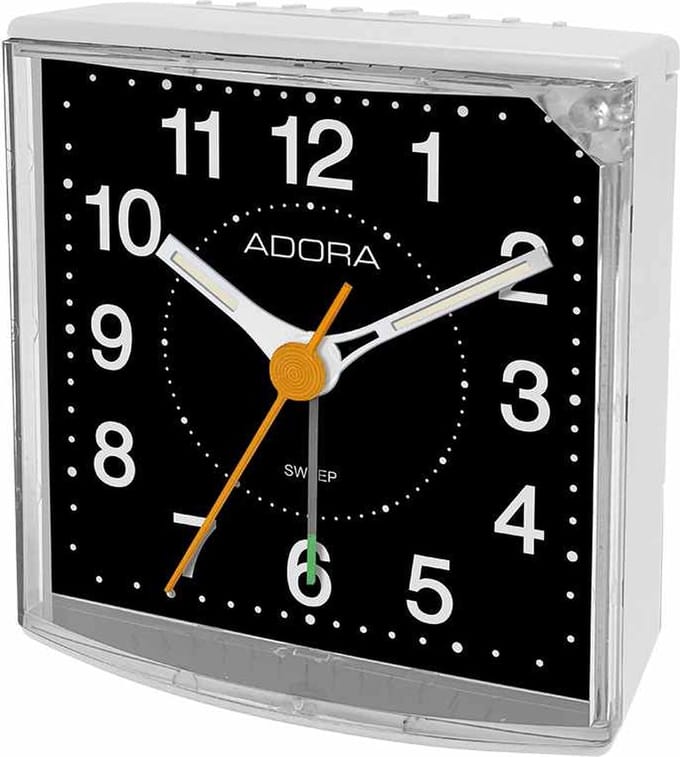 Wekker adora - stille wijzers -met licht wit/zwart