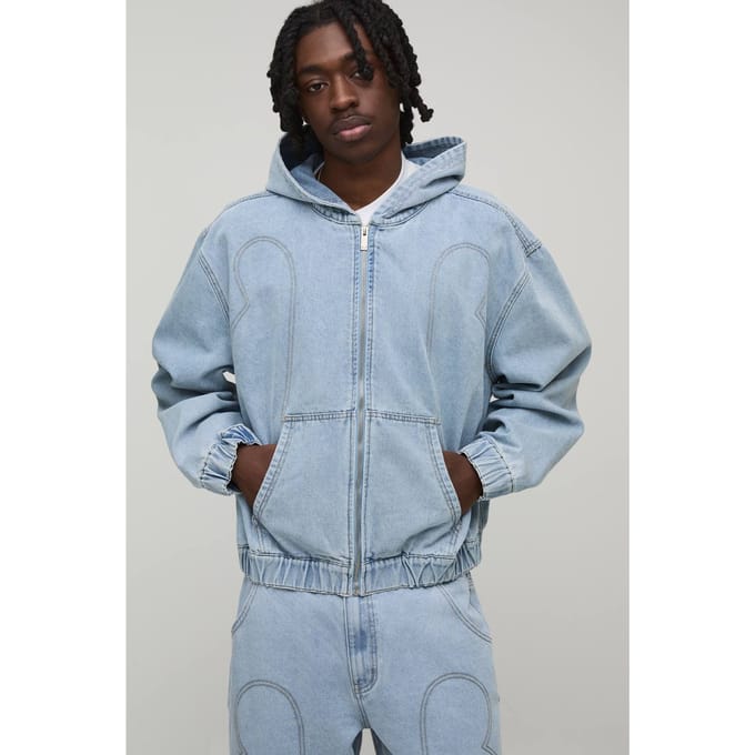 Vintage Wash Western Denim Hoodie | Vintage Blue | Size Medium