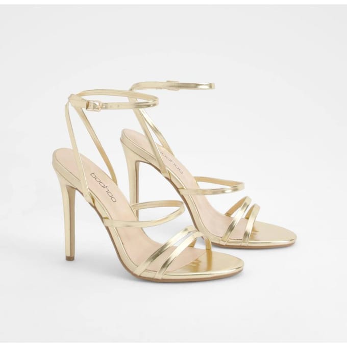 boohoo Dames Skinny Strap Strappy Stiletto Hakken | Gold | Maat: 4