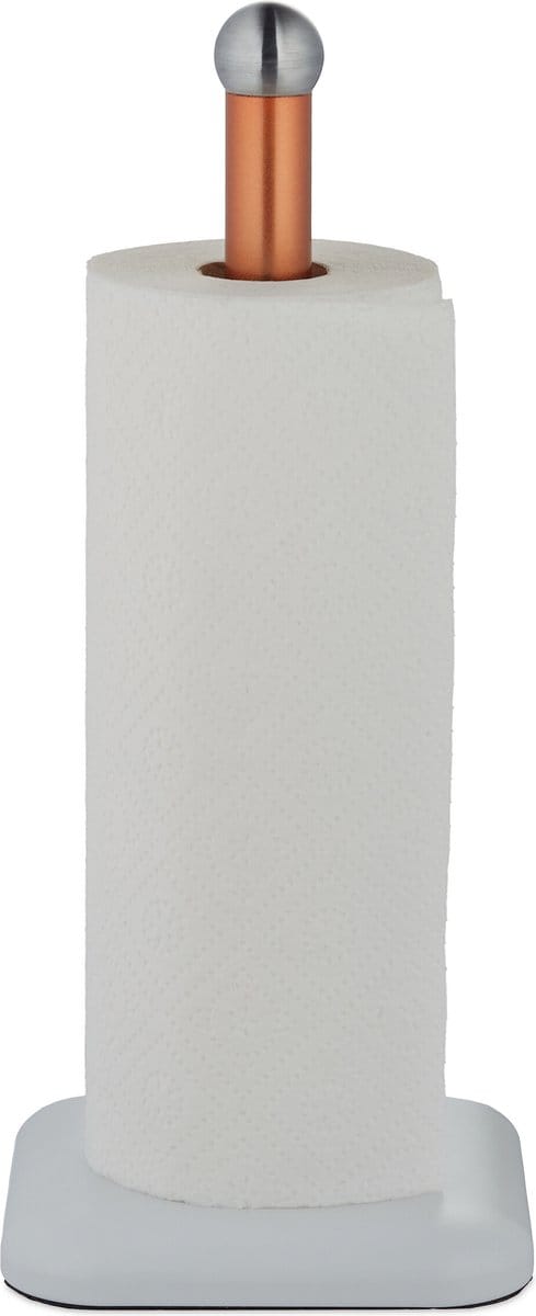 keukenrolhouder staand - 36 x 15 x 15 cm - rvs - anti-slip - modern - wit-koper
