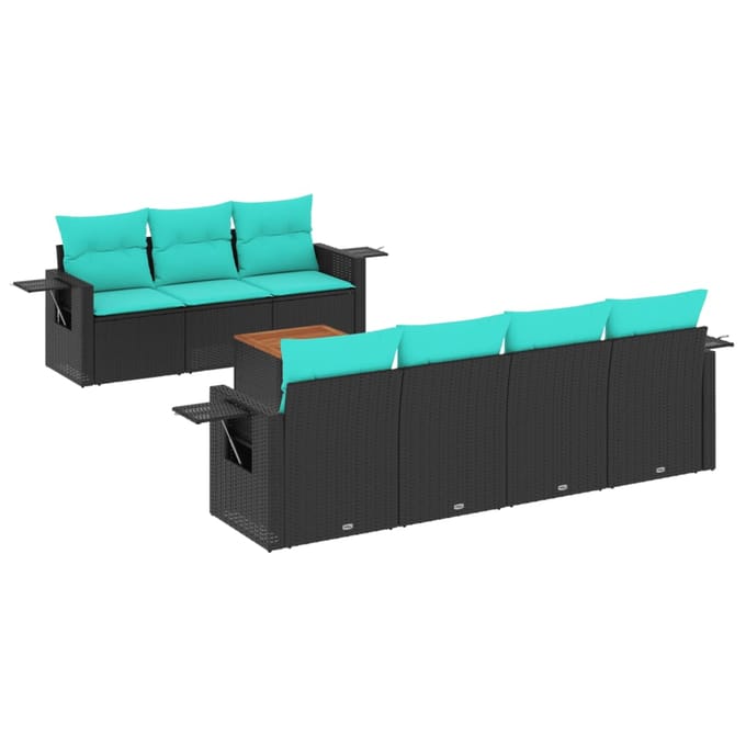 vidaXL - 8-delige - tuinbankset - met - kussens, - zwart - polyrotan