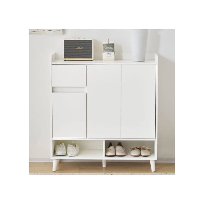 Buffet/schoenkast - MUVOE - H 99 cm x B 90 cm x D 35 cm - 2 deuren - Massief hout - Wit