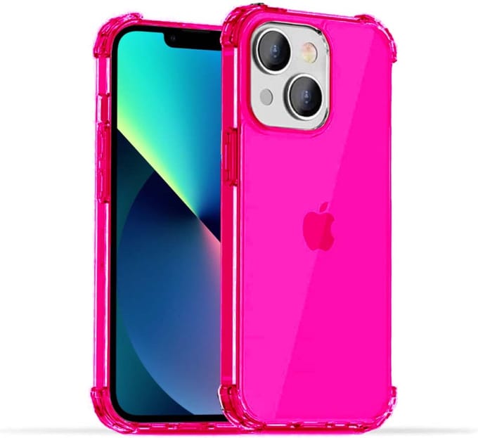 Smartphonica iPhone 13 Mini transparant shockproof siliconen hoesje met stootrand - Neon Roze geschikt voor iPhone 13 Mini