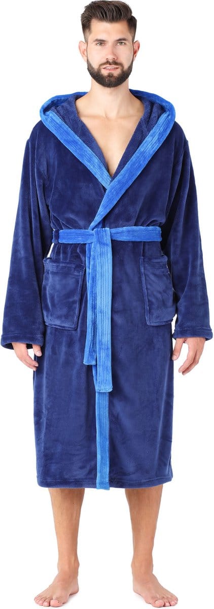 Ladeheid Heren Badjas - Wasmachine bestendig - Polyester - LA-LA40-221-DG - Donkerblauw/Blauw – L