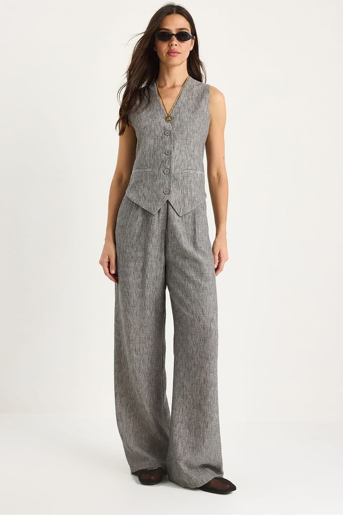 V-hals Vest en Wijde Pantalon Twee-delige Coord Set