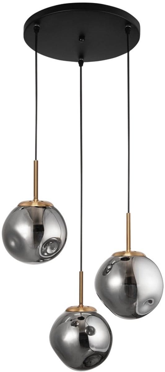 Nova Luce Spada hanglamp - zwart goud smoke rookglas -  ronde hanglamp 3xE27