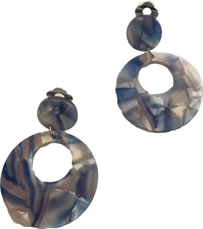 Petra's Sieradenwereld - Clipoorbel hanger blauw rond (390)