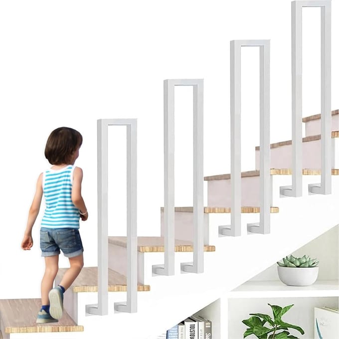Trapleuning U-vorm - Trapsteun Leuning - Veilig Traplopen - Gepoedercoat Metaal - 55cm Lengte - Wit