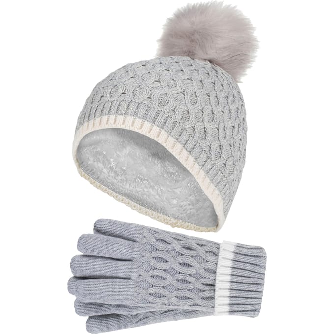Heat Holders Meisjes Thermische Pom Pom Muts En Handschoenen - Wolkengrijs