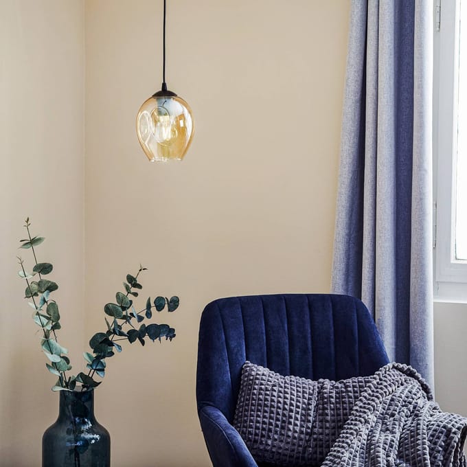 EMIBIG LIGHTING Hanglamp Starla 1-lamp, glazen kap amber