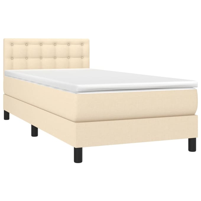 vidaXL - Boxspring - met - matras - en - LED - stof - crèmekleurig - 80x200 - cm