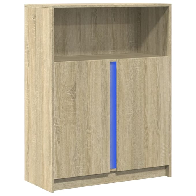 vidaXL - Dressoir - met - LED - 77x34x100 - cm - bewerkt - hout - sonoma - eikenkleurig