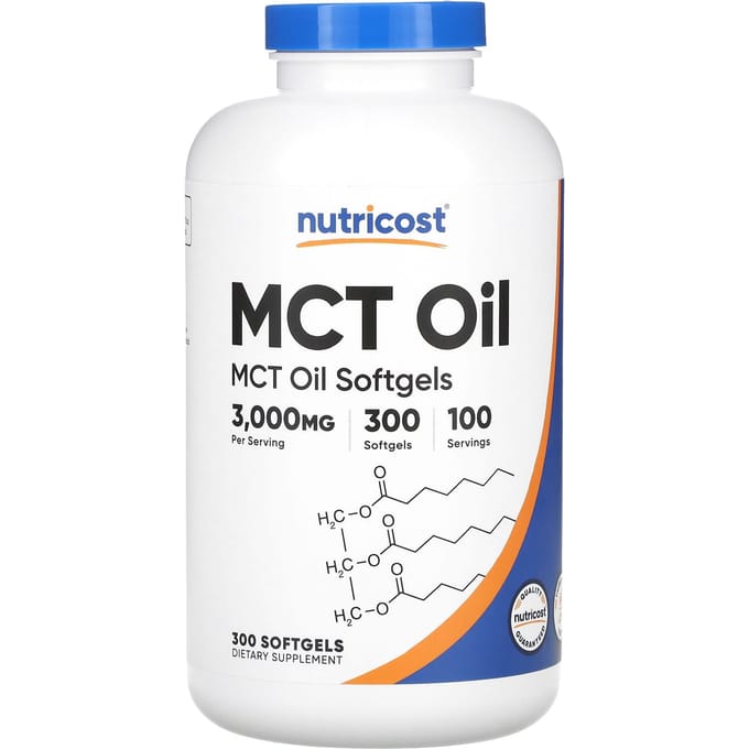 Nutricost, MCT-olie, 3.000 mg, 300 zachte capsules (1.000 mg per softgel)