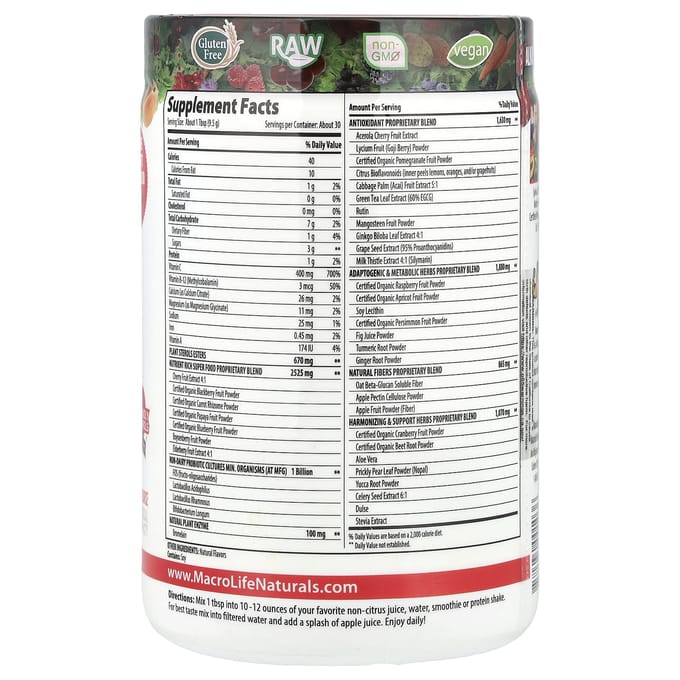 Macrolife Naturals, Miracle Reds, Superaliment, Goji-Grenade-Açaï-Mangoustan, 10 oz (283,5 g)